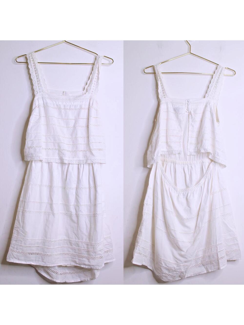 Topshop White Ladder Tier Cottagecore Cotton Mini Dress - 6